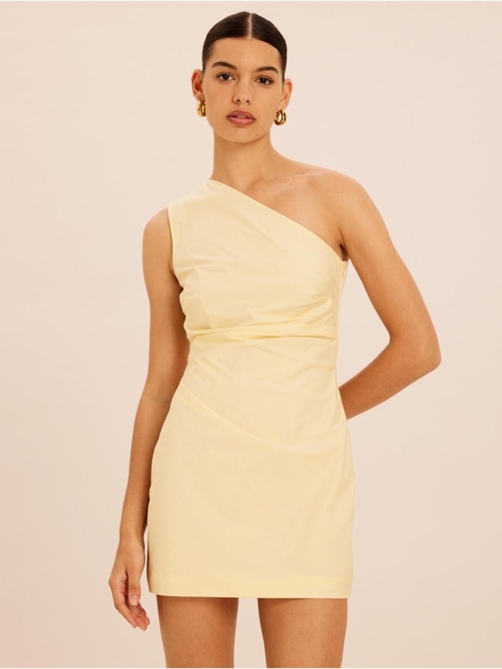 Aere Shyla Cotton Tuck Detail Mini Dress - Yellow - AUS 8